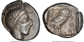 ATTICA. Athens. Ca. 440-404 BC. AR tetradrachm (27mm, 17.20 gm, 8h). NGC Choice AU 5/5 - 4/5. Mid-mass coinage issue. Head of Athena right, wearing cr...