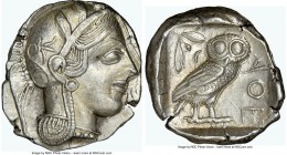 ATTICA. Athens. Ca. 440-404 BC. AR tetradrachm (26mm, 17.15 gm, 11h). NGC AU 5/5 - 4/5. Mid-mass coinage issue. Head of Athena right, wearing crested ...