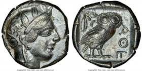 ATTICA. Athens. Ca. 440-404 BC. AR tetradrachm (24mm, 17.18 gm, 10h). NGC AU 5/5 - 4/5. Mid-mass coinage issue. Head of Athena right, wearing crested ...
