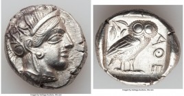 ATTICA. Athens. Ca. 440-404 BC. AR tetradrachm (26mm, 17.17 gm, 4h). AU. Mid-mass coinage issue. Head of Athena right, wearing crested Attic helmet or...