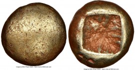 IONIA. Uncertain mint. Ca. 650-600 BC. EL 1/12 stater or hemihecte (7mm, 1.14 gm). NGC XF, countermark. Blank convex surface / Incuse square punch wit...