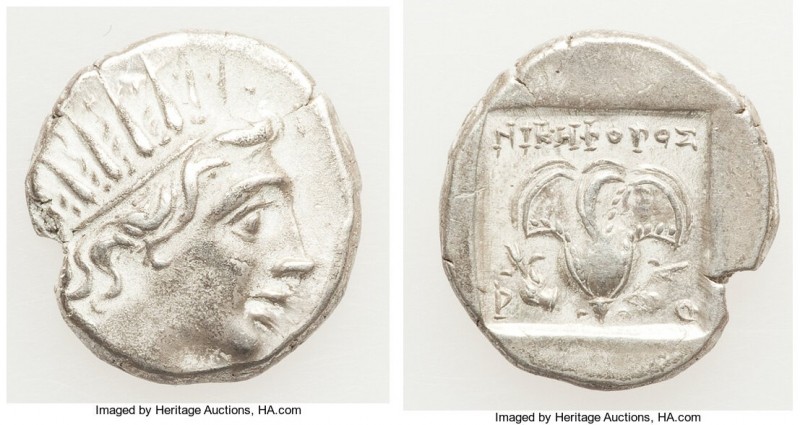 CARIAN ISLANDS. Rhodes. Ca. 88-84 BC. AR drachm (15mm, 3.21 gm, 12h). VF. Plinth...