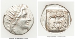 CARIAN ISLANDS. Rhodes. Ca. 88-84 BC. AR drachm (15mm, 2.19 gm, 12h). Choice VF. Plinthophoric standard, Nicagoras, magistrate. Radiate head of Helios...