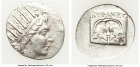 CARIAN ISLANDS. Rhodes. Ca. 88-84 BC. AR drachm (15mm, 1.62 gm, 12h). Choice VF. Plinthophoric standard, Maes, magistrate. Radiate head of Helios righ...