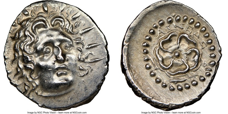 CARIAN ISLANDS. Rhodes. Ca. 84-30 BC. AR drachm (20mm, 2h). NGC Choice AU, brush...