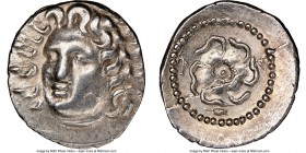 CARIAN ISLANDS. Rhodes. Ca. 84-30 BC. AR drachm (19mm, 11h). NGC Choice XF. Radiate head of Helios facing, turned slightly left, hair parted in center...