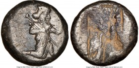 ACHAEMENID PERSIA. Darius I-Xerxes II (ca. 485-480 BC). AR siglos (15mm, 5.33 gm). NGC AU 4/5 - 3/5, scuffs. Persian king or hero, wearing cidaris and...