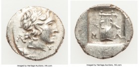 LYCIAN LEAGUE. Masicytes. Ca. 48-20 BC. AR hemidrachm (15mm, 2.02 gm, 12h). AU. Series 1. Laureate head of Apollo right; Λ-Y below / M-A, cithara (lyr...