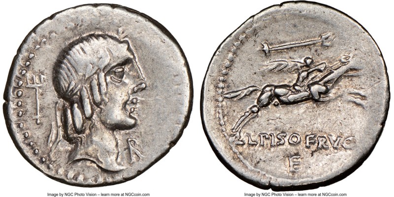 L. Calpurnius Piso Frugi (90 BC). AR denarius (19mm, 8h). NGC Choice VF. Rome. L...