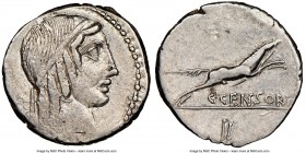 C. Censorinus (ca. 88 BC). AR denarius (18mm, 5h). NGC Choice VF. Rome mint. Laureate head of Apollo right / C CENSOR, horse galloping right; II in ex...