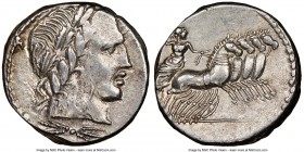 C. Gargilius, Ogulnius, and M. Vergilius (ca. 86 BC). AR denarius (18mm, 5h). NGC XF. Rome. Laureate head of Apollo right; thunderbolt below / Jupiter...