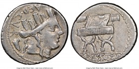 P. Furius Crassipes (ca. 84 BC). AR denarius (20mm, 1h). NGC Choice VF. Rome. AED•CVR, turreted head of Cybele right; foot downward behind / CRASSIPES...
