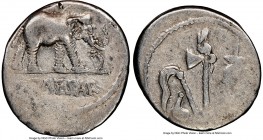 Julius Caesar, as Dictator (49-44 BC). AR denarius (19mm, 3.83 gm, 1h). NGC Choice VF 3/5 - 3/5, light graffito. Military mint traveling with Caesar i...