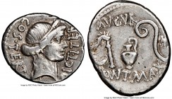 Julius Caesar, as Dictator (49-44 BC). AR denarius (19mm, 3.78 gm, 3h). NGC VF 4/5 - 4/5. North Africa (Utica?), 46 BC. COS•TERT-DICT•ITER, head of Ce...