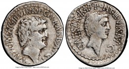 Marc Antony and Octavian, as Imperators and Triumvirs (43-33 BC). AR denarius (20mm, 3.93 gm, 11h). NGC VF 5/5 - 4/5. Ephesus, 41 BC, M. Barbatius Pol...
