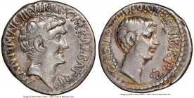 Marc Antony and Octavian, as Imperators and Triumvirs (43-33 BC). AR denarius (18mm, 3.69 gm, 11h). NGC VF 4/5 - 4/5, bankers mark. Ephesus, 41 BC, M....