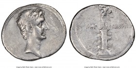 Octavian, as Sole Imperator (30-27 BC). AR denarius (20mm, 3.64 gm, 12h). NGC VF 4/5 - 2/5. Southern or central Italian mint, ca. 30-29 BC. Laureate h...