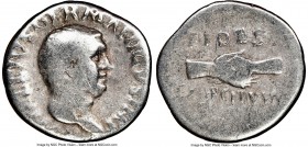 Vitellius (late April-December AD 69). AR denarius (20mm, 1h). NGC VG. Spain. A VITELLIVS-IMP GERMAN, laureate head of Vitellius right; globe at point...