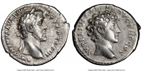 Antoninus Pius (AD 138-161), with Marcus Aurelius, as Caesar. AR denarius (19mm, 6h). NGC Choice VF. Rome, AD 140. ANTONINVS AVG PI-VS P P TR P COS II...