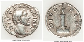 Divus Antoninus Pius (AD 138-161). AR denarius (19mm, 3.47 gm, 5h). Choice Fine. Rome, ca. AD 161. DIVVS ANTONINVS, bare head of Divus Antoninus Pius ...