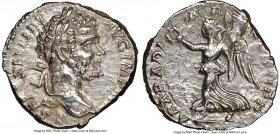 Septimius Severus (AD 193-211). AR denarius (18mm, 5h). NGC AU. Rome, AD 196-197. L SEPT SEV PERT-AVG IMP VIII, laureate head of Septimius Severus rig...