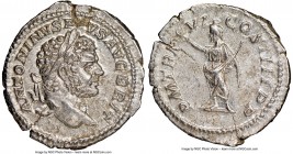 Caracalla (AD 198-217). AR denarius (19mm, 2.96 gm, 7h). NGC MS 5/5 - 4/5. Rome, AD 213. ANTONINVS PIVS AVG BRIT, laureate head of Caracalla right / P...