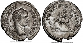 Caracalla (AD 198-217). AR denarius (19mm, 11h). NGC AU. Rome, AD 209-210. ANTONINVS PIVS AVG, laureate head of Caracalla right / PONTIF TR P XII COS ...