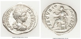 Geta (AD 209-211). AR denarius (20mm, 3.27 gm, 6h). VF. Rome, AD 200-202. P SEPT GETA-CAES PONT, draped, cuirassed bust right, head bare, seen from be...