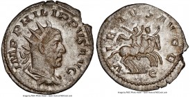 Philip I (AD 244-249). AR antoninianus (23mm, 7h). NGC AU. Rome, 5th officina, Millennium Issue, AD 248. IMP PHILIPPVS AVG, radiate, draped and cuiras...