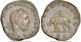 Philip I (AD 244-249). AE sestertius (29mm, 22.37 gm, 11h). NGC AU S 5/5 - 5/5. Rome, AD 249. IMP M IVL PHILIPPVS AVG, laureate, draped, and cuirassed...