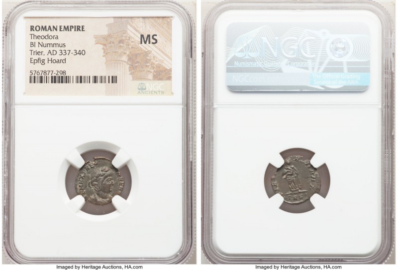 Theodora (AD 305-306). AE4 or BI nummus (15mm, 12h). NGC MS. Posthumous issue of...