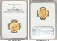 Victoria gold "Shield" Sovereign 1885-S MS63 NGC, Sydney mint, KM6. AGW 0.2355 oz. 

HID09801242017

© 2020 Heritage Auctions | All Rights Reserve...