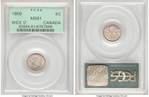 Victoria "Wide O" 5 Cents 1900 MS61 PCGS, London mint, KM2. Wide / Round "O" variety. 

HID09801242017

© 2020 Heritage Auctions | All Rights Rese...
