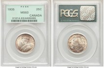 George V 25 Cents 1935 MS63 PCGS, Royal Canadian mint, KM24a. Gold and grape toning. 

HID09801242017

© 2020 Heritage Auctions | All Rights Reser...
