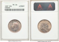 George VI 25 Cents 1937 MS66 ANACS, Royal Canadian mint, KM35. Vivid pastel toning. 

HID09801242017

© 2020 Heritage Auctions | All Rights Reserv...