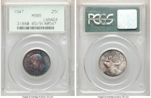 George VI 25 Cents 1947 MS65 PCGS, Royal Canadian mint, KM35. Lime, teal blue and magenta toning. 

HID09801242017

© 2020 Heritage Auctions | All...