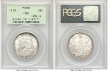 George V 50 Cents 1919 MS63 PCGS, Ottawa mint, KM25. Argent surfaces with charcoal peripheral toning, muted luster. 

HID09801242017

© 2020 Herit...