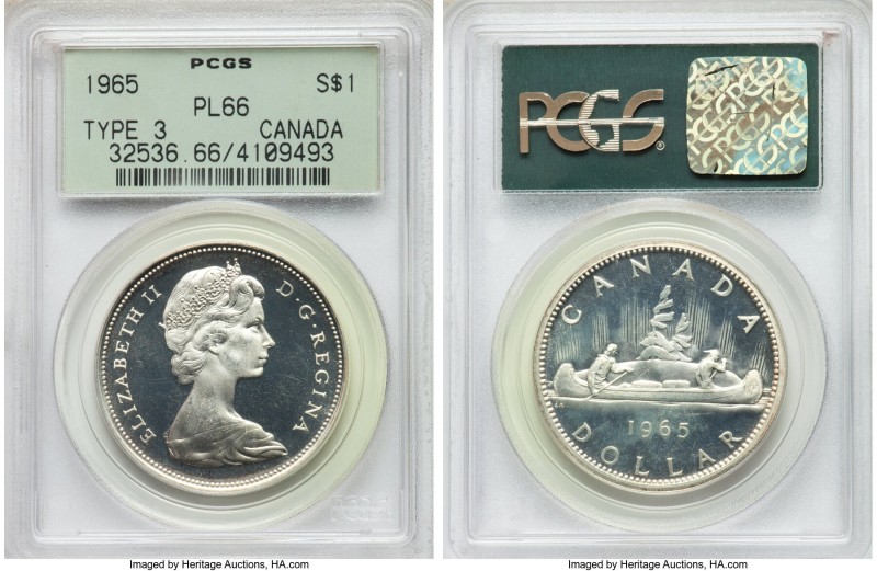 Elizabeth II "Large Beads - Blunt 5" Dollar 1965 PL66 PCGS, Royal Canadian mint,...