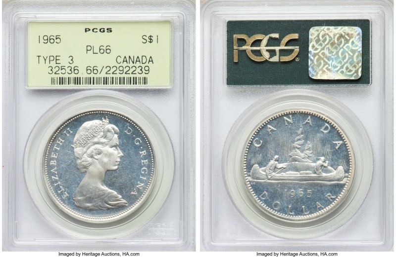 Elizabeth II "Large Beads - Blunt 5" Dollar 1965 PL66 PCGS, Royal Canadian mint,...