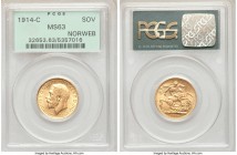 George V gold Sovereign 1914-C MS63 PCGS, Ottawa mint, KM20. AGW 0.2355 oz. 

HID09801242017

© 2020 Heritage Auctions | All Rights Reserved