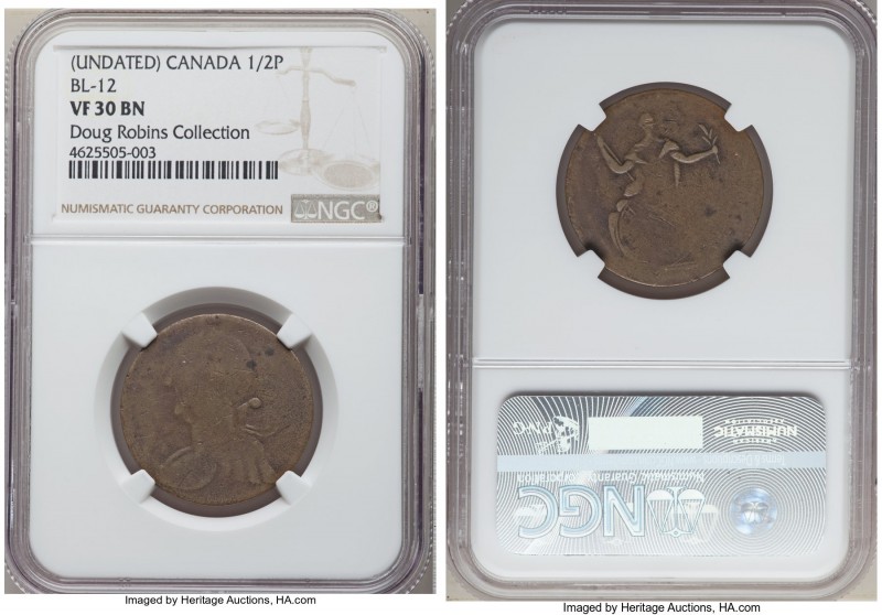 Blacksmith brass 1/2 Penny Token ND VF30 Brown NGC, BL-12, Wood-17, Courteau-18....