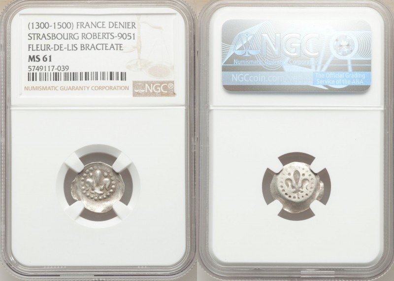 Strasbourg. Anonymous Denier (Fleur-de-Lis Bracteate) ND (1300-1500) MS61 NGC, R...