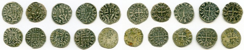 10-Piece Lot of Uncertified Assorted Deniers ND (12th-13th Century) VF, Lot incl...