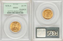 Republic gold 20 Francs 1875-A MS64 PCGS, Paris mint, KM825. Orange-peel color with lustrous surfaces. 

HID09801242017

© 2020 Heritage Auctions ...