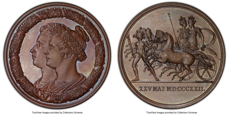 Mecklenburg-Schwerin. Friedrich Franz I bronzed copper Specimen "Marriage" Medal...