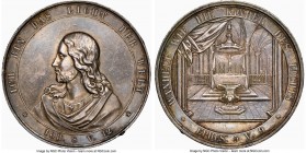 "Baptismal" silver Medal ND (Undated) AU55 NGC, Goppel-1115. 42mm. ICH BIN DAS LICHT DER WELT IOH. 8 V. 12 bust of Christ facing, head left / WANDELT ...