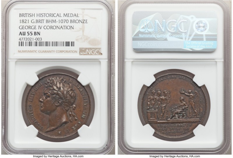 George IV bronze "Coronation" Medal 1821 AU55 Brown NGC, BHM-1070, Eimer-1146a. ...