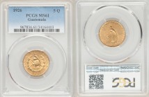 Republic gold 5 Quetzales 1926-(P) MS61 PCGS, Philadelphia mint, KM244. One year type. AGW 0.2419 oz. 

HID09801242017

© 2020 Heritage Auctions |...