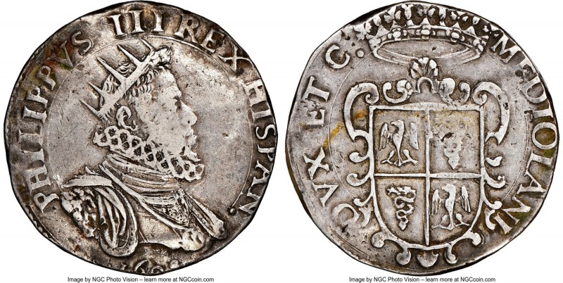 Milan. Philip III of Spain Ducatone 1608 VF Details (Reverse Rim Filed) NGC, Mil...