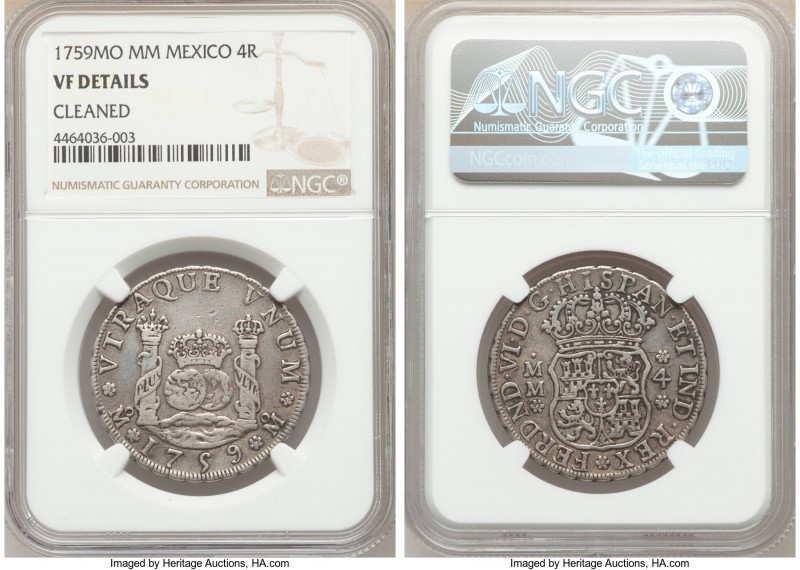 Ferdinand VI 4 Reales 1759 Mo-MM VF Details (Cleaned) NGC, Mexico City mint, KM9...